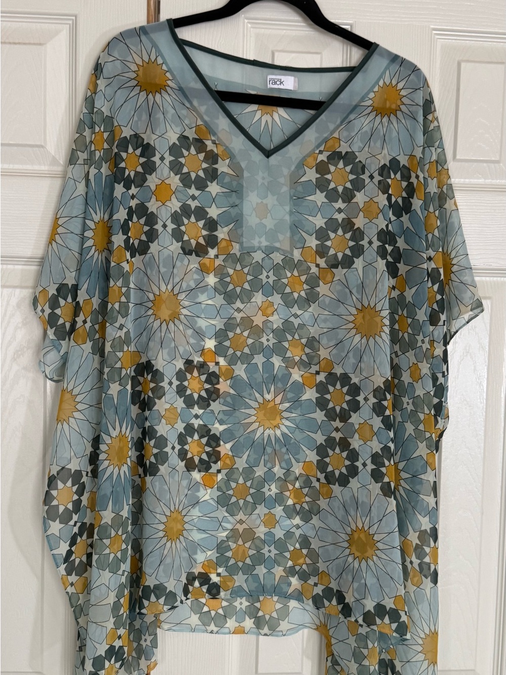 Dillard’s Sheer Swimsuit Cover Up Kaftan Geometric Print Boho